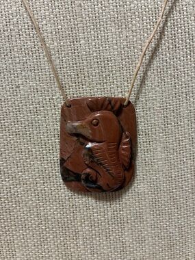 Hand crafted Carved Seahorse jasper gemstone Pendant Necklace
